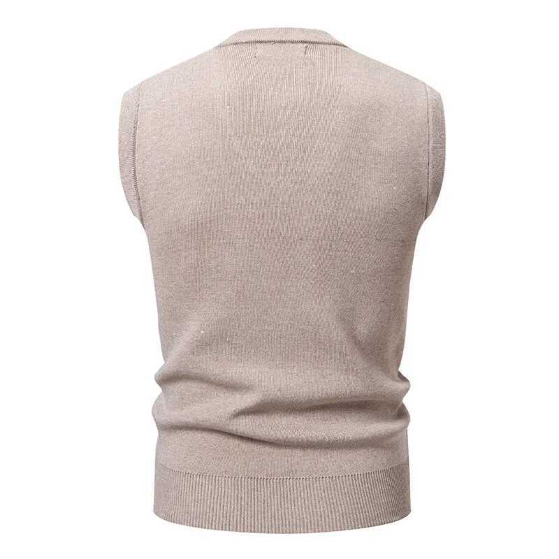 New Mens VNeck Knit Sleeveless Vests Solid Color Pullover Knitted Waistcoat Men Smart Casual Sweater Tank Tops Streetwear TopsXJ250904