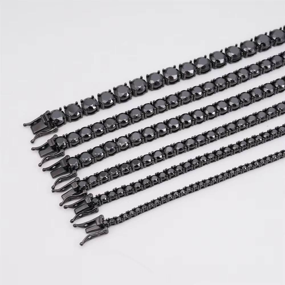Custom Hip Hop 3 MM Tennis Chain Necklace Black Moissanite Chain VVS D Color Stones 4mm 18K Gold Plated Moissanite Necklace