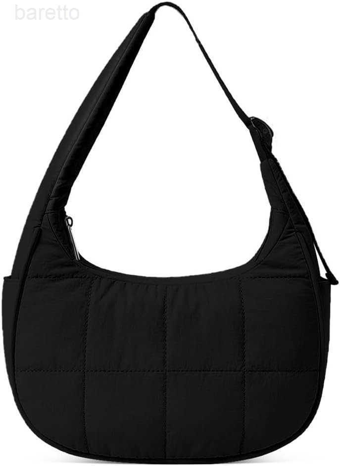 Quilted Puffer Tote Bag for WomenSmall Puffer Crescent Shoulder BagQuilted Nylon Crossbody Bag with Adjustable Strap M250903