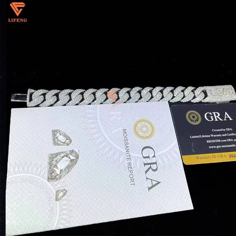 Hot Sell 16mm Hip Hop Moissanite Bracelet Men 925 Silver Moissanite Cuban Bracelet Custom Iced Out Bracelet Moissanite Jewelry