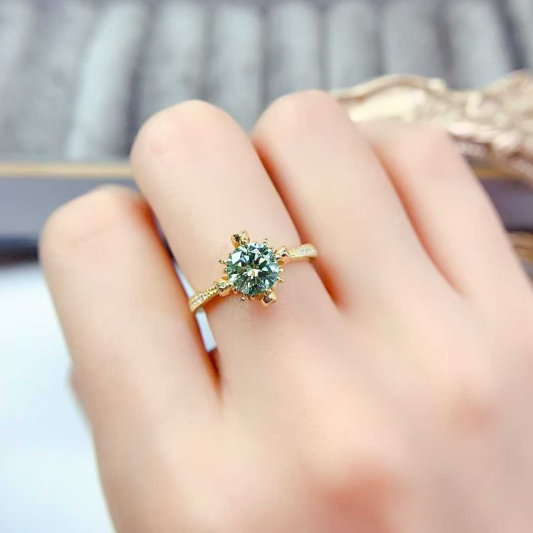 Green moissanite ring 1ct VVS grade moissanite jewelry with certificate 925 silver engagement ring for women