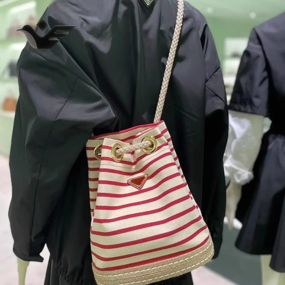 Feiyan Free Shipping New Designer Bag Luxury Shopping Bag Trendy Striped Drawstring Bucket Bag Large Capacity Commuter Women's Shoulder Underarm 