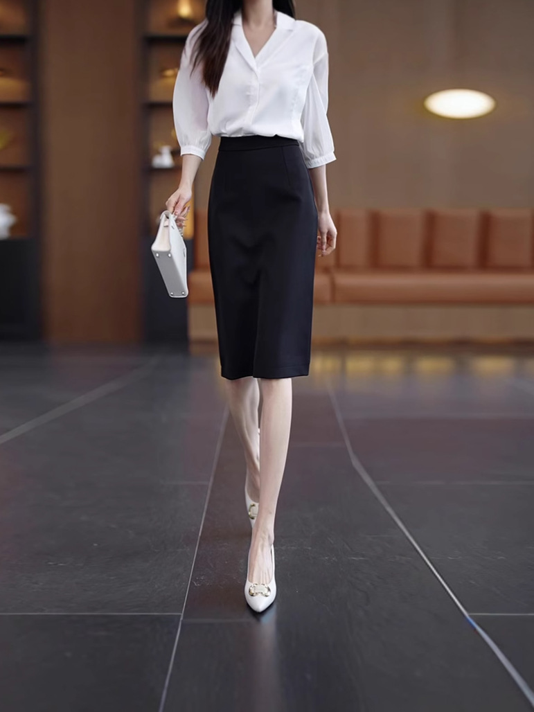 T2702 Suit skirt women 2025 spring and summer new simple temperament mid-length one-step skirt
