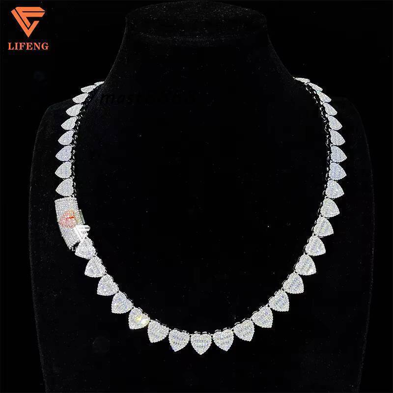 Lifeng Custom Heart Shape 10mm Cuban Link Chain Necklace for Women 925 Silver Iced Out VVS Chain Moissnaite Diamond Fine Jewelry