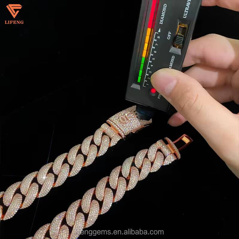 Custom Lock Heavy Weight Iced Out Cuban Link Chains Rose Gold Plated 925 Silver Pass Diamond test VVS Moissanite Chains