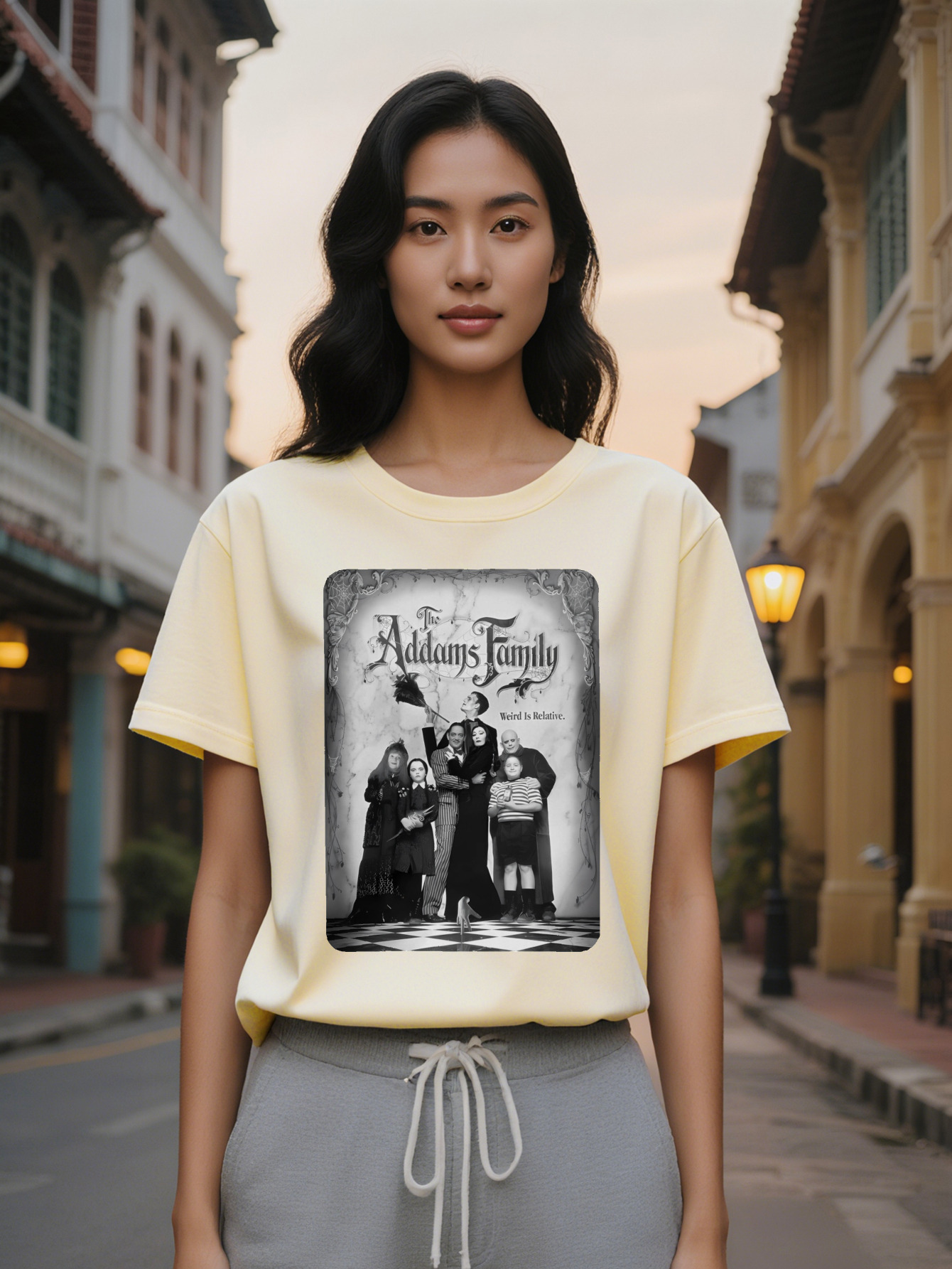 Large XL Casual Crew Neck T-Shirt The Addams Family Weird Is Relative Print Pattern Top Lady Gift Plus Size