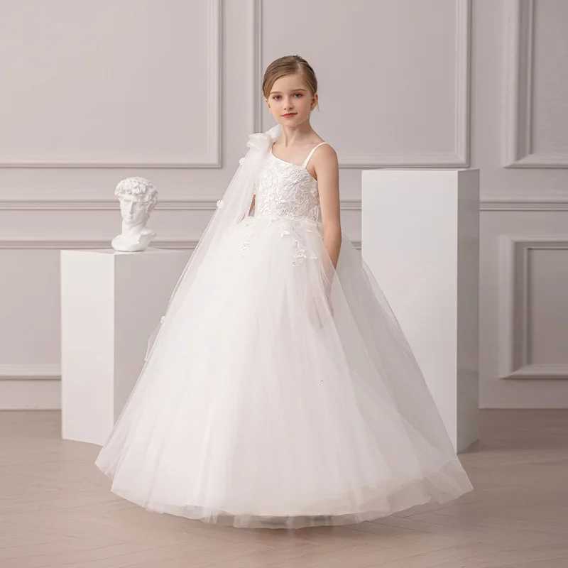 Summer New Girls Slanted Shoulder Embroidered Dress Birthday Lace Pong Princess Dress Piano Performance Dress Z250904