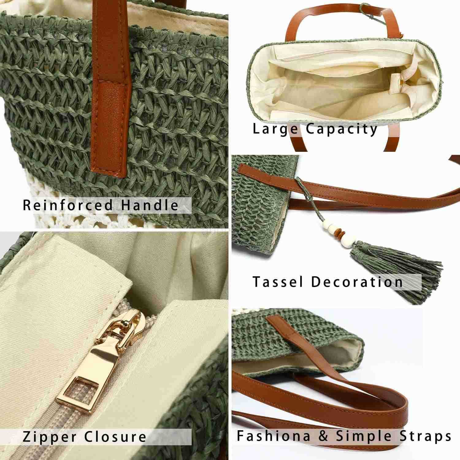 Beach Straw Bags for Women Summer Travel Bag Woven Straw Purse Handmade Clutch Beach Tote Bag Shoulder Handbags M250904