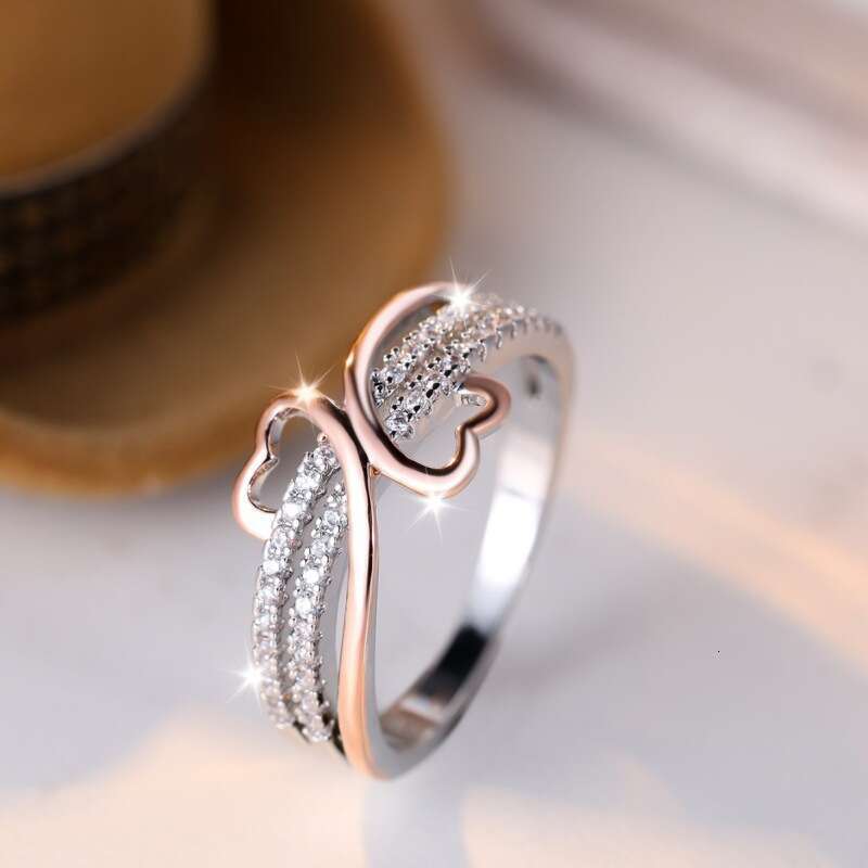 New Two-Tone Heart Irregular Ring - Simple Personality Niche Jewelry with CZ Stones, Stackable Statement Ring for Women
