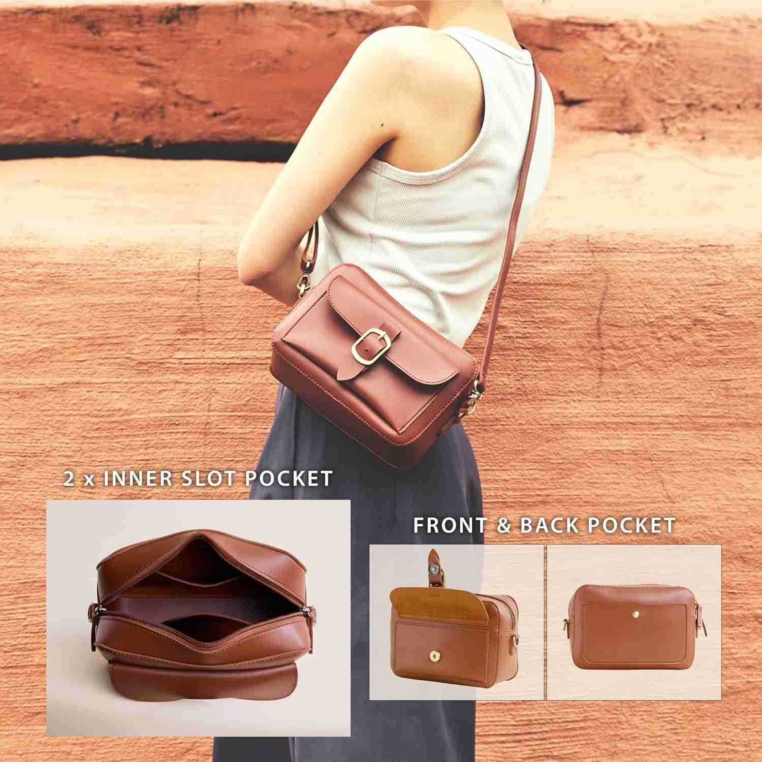 Vegan Leather Crossbody Camera Bag For Women Vintage Square Satchel Retro Small Purse Simple Shoulder Handbag M250904