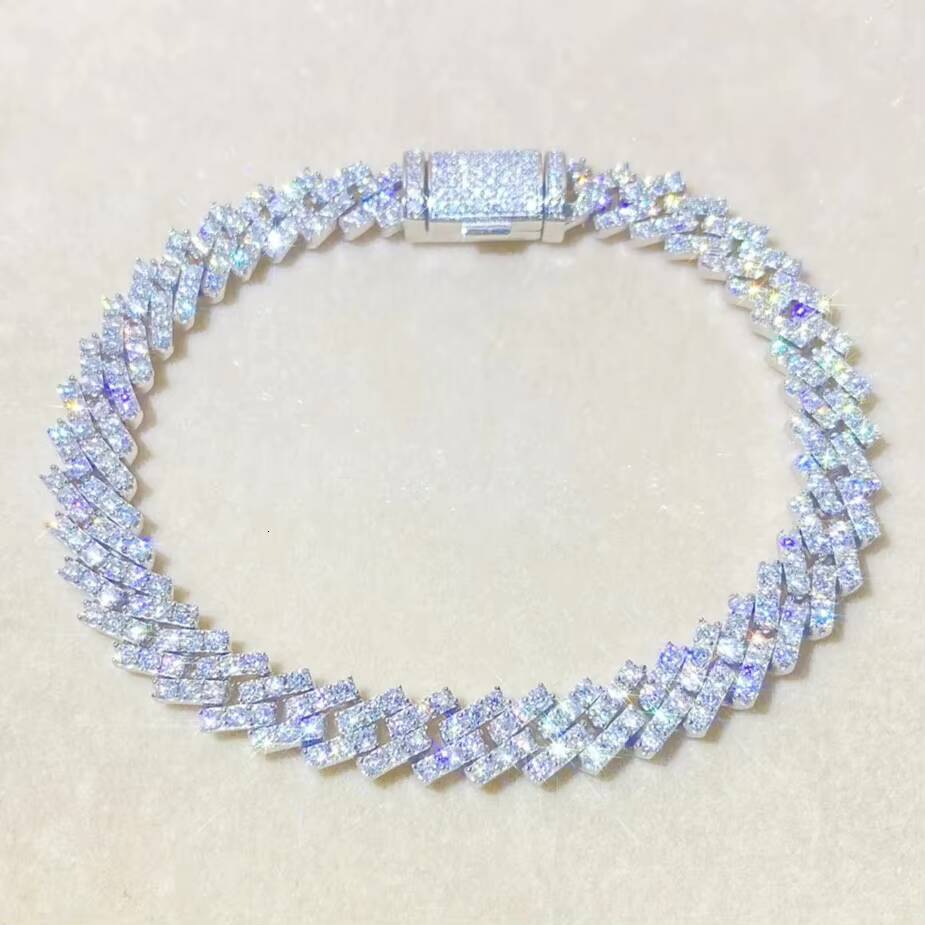 High Quality 925 Silver 14K White Gold Necklace Chain VVS Moissanite Diamond Iced Out Hip Hop Style Cuban Chain IGI Certified