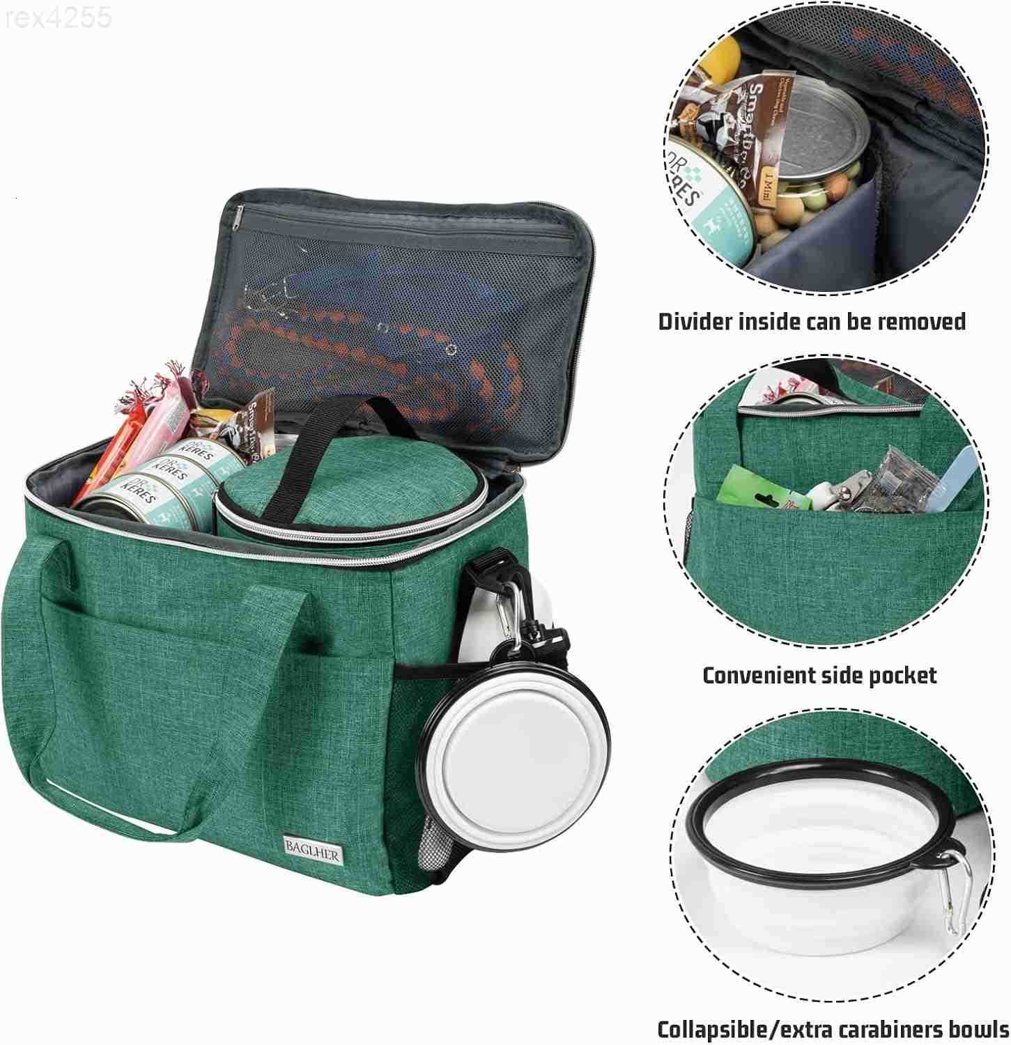 Dog Travel Bag for Supplies DoubleLayer Airline Approved Weekend Pet Travel Organizer Set for Dog and Cat Tote with 2 Pet Food Containers and 2 Collap