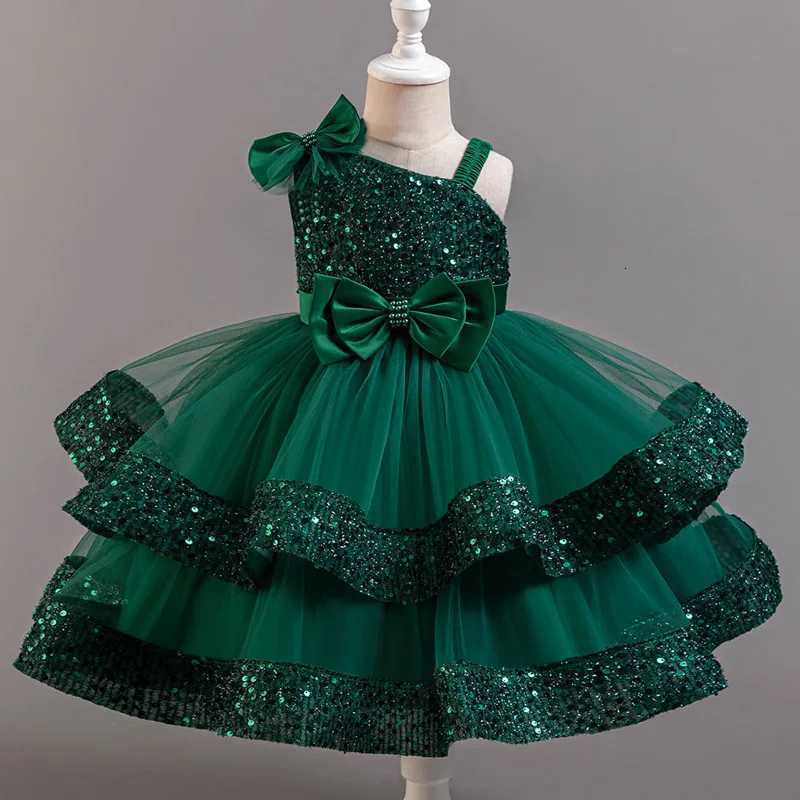 Girls Beaded Bow Tie Sequin Mesh Childrens Sleeveless Evening Dress School Graduation Party Multi Layered Dress Z250904