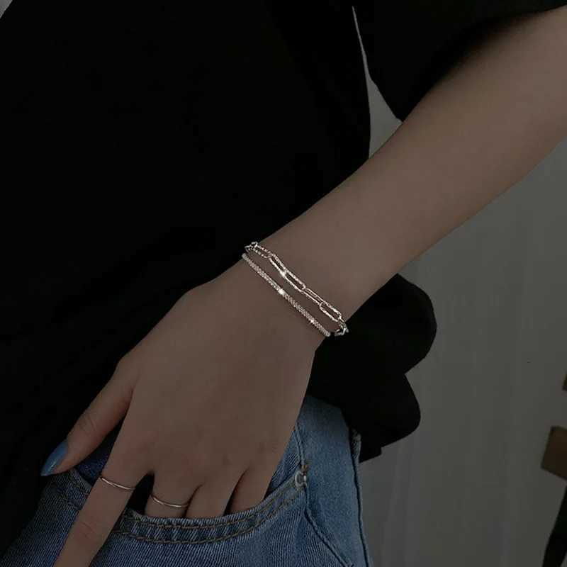 New Fashion Silver Colour Double Layer Bracelet Sparkling Exquisite Simple Women Bracelet Fine Jewelry AccoriesXJ250904