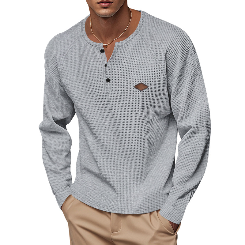 New Fashion Mens Henley Shirts Long Sleeve Half Button Up Thermal Waffle Knit Tops Tees European size: S-3XL