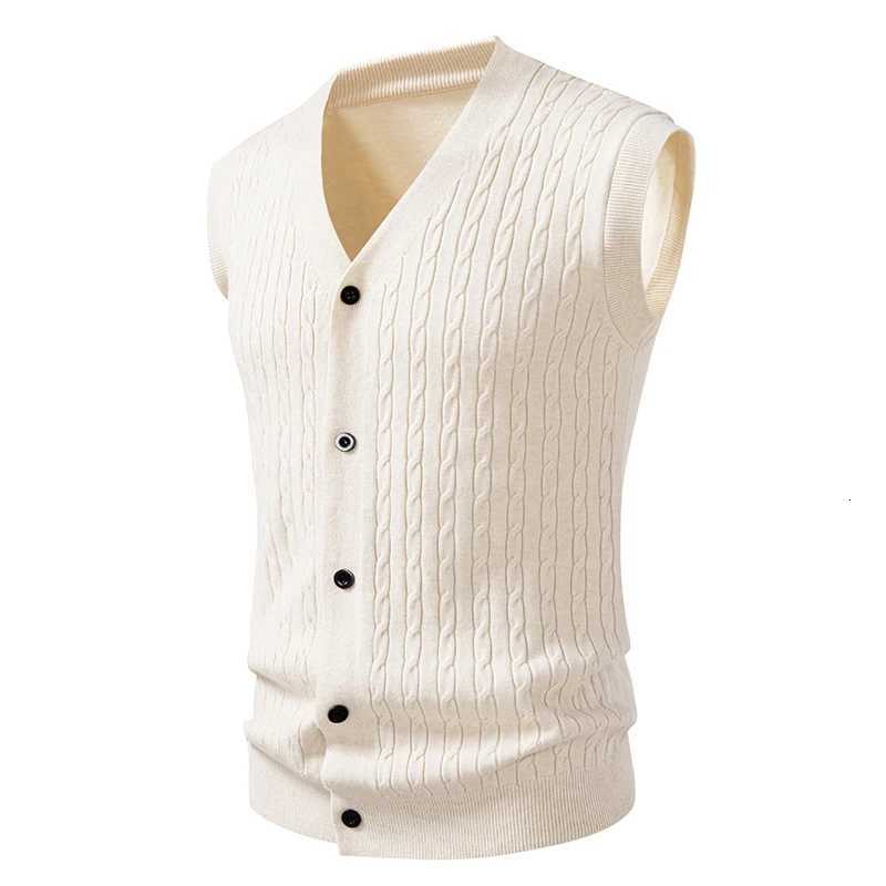 New Autumn Mens Knit Vest Sleeveless Sweater Cardigan Fashion VNeck Solid Color Single Breasted Slim Fit Knitted Waistcoat MenXJ250904