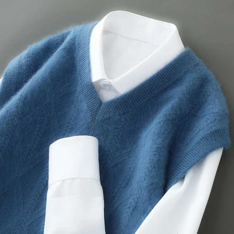 New Arrival Spring and Autumn Pure Mink Cashmere Sweater Mens Vneck Knitted Sleeveless Head Vest with Warm Tank Top Size S3XLXJ250904