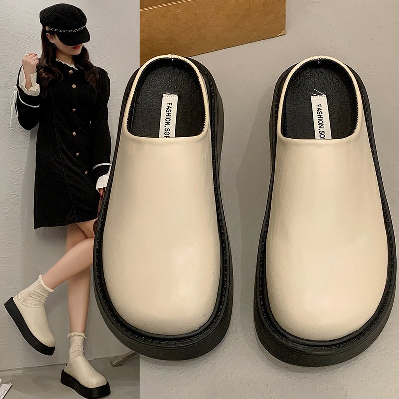 2025 Designer's New Thick Bottom Fashionable Multi functional Anti slip Round Head Closed Half Slippers