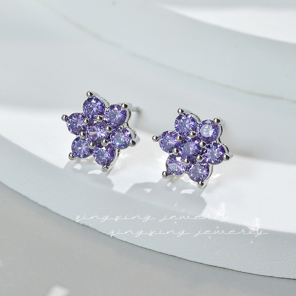 New Flower Colorful Zircon Earrings Classic Designer Luxury Free Shipping Floral Earrings Cross-border Hot Sale Christmas Snowflake Fashion Earrings