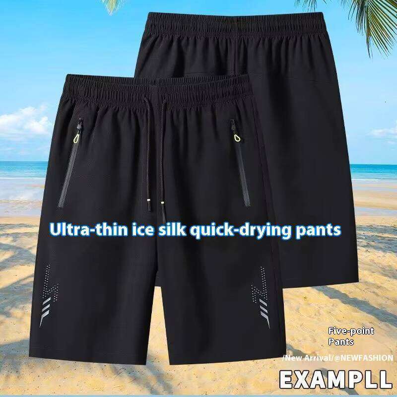 Summer Men's Casual Shorts Mid-Waist Quick-Dry Outdoor Sports Five-Point Ice Silk Breathable Loose Thin Solid Pattern