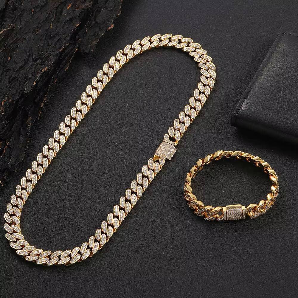 NUOYA Hip Hop 12mm Iced Out Cuban Link Necklace Micro Pave Shiny Diamond Cuban Link Necklace for Women Fine Jewelry
