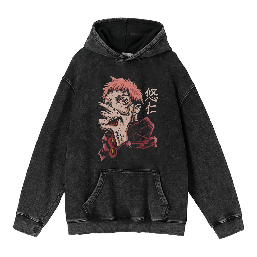440g Heavyweight Washed Vintage Finish Gojo Satoru Jujutsu Kaisen Anime Street Retro Cotton Hoodie - TT8260