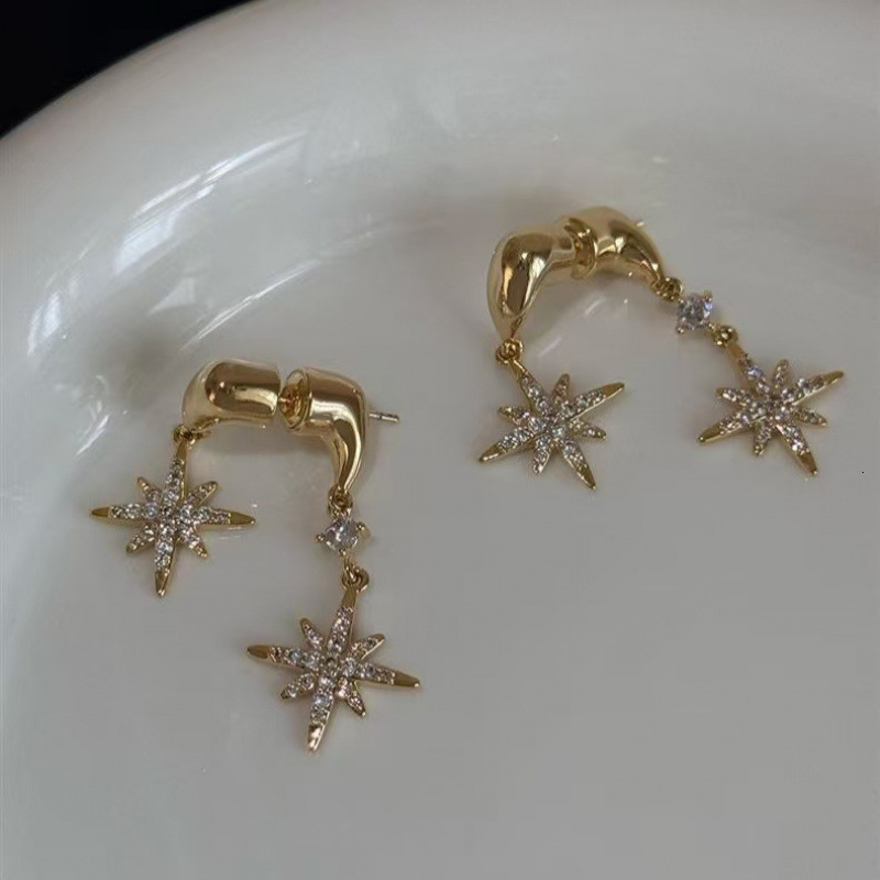 A Two-way Wear Zircon Star Stud Earrings Elegant Fashion Trend Unique Designer Luxury Free Shipping Design Simple Versatile High-end Feel Earrings For