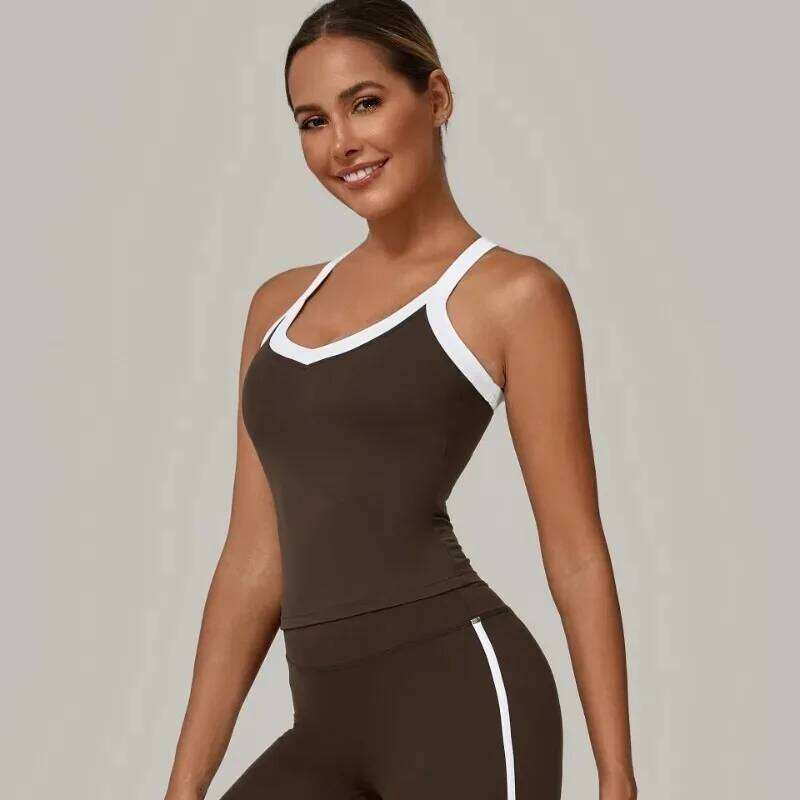 Women's Sports Vest Color Block Heart-Shaped Neckline Open Back Fiess Top Quick Dry Fabric Yoga Running Workout