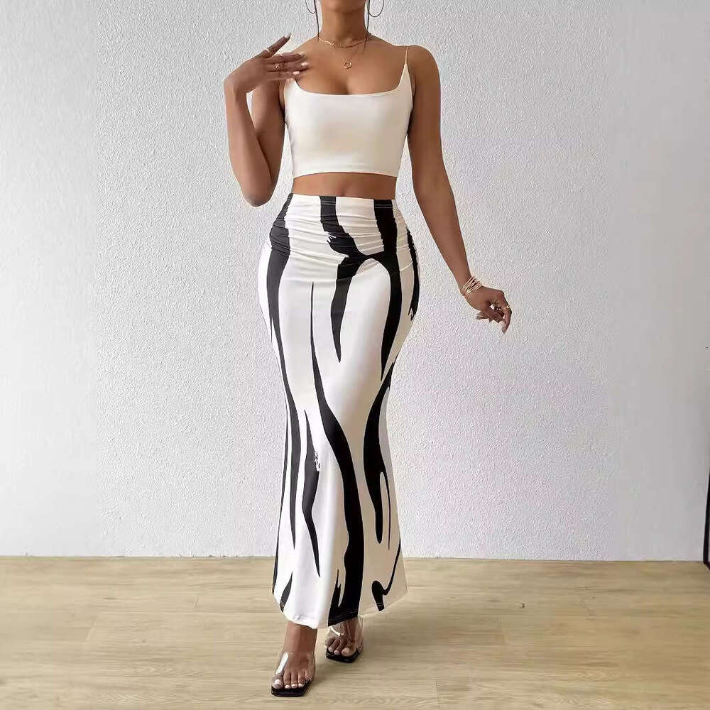 2025 Cross-Border European American Zebra Pattern Design Slimming and Heightening Hot-Selling Half-Length Tight High-Waist Mermaid Pencil Long Dress