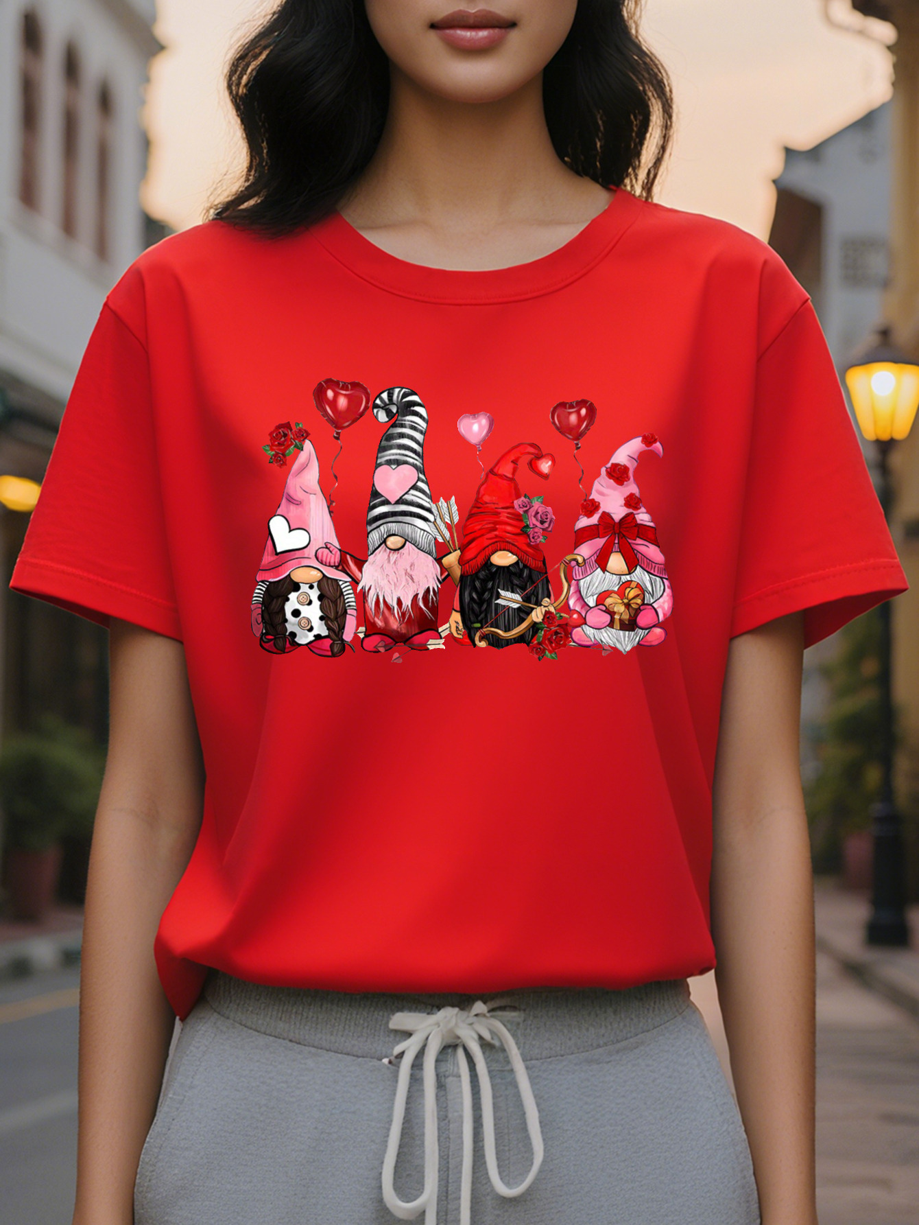 Crewneck T-Shirt Cotton Opaque Thin Washable Knitted Alphabet Pattern Casual Style Summer