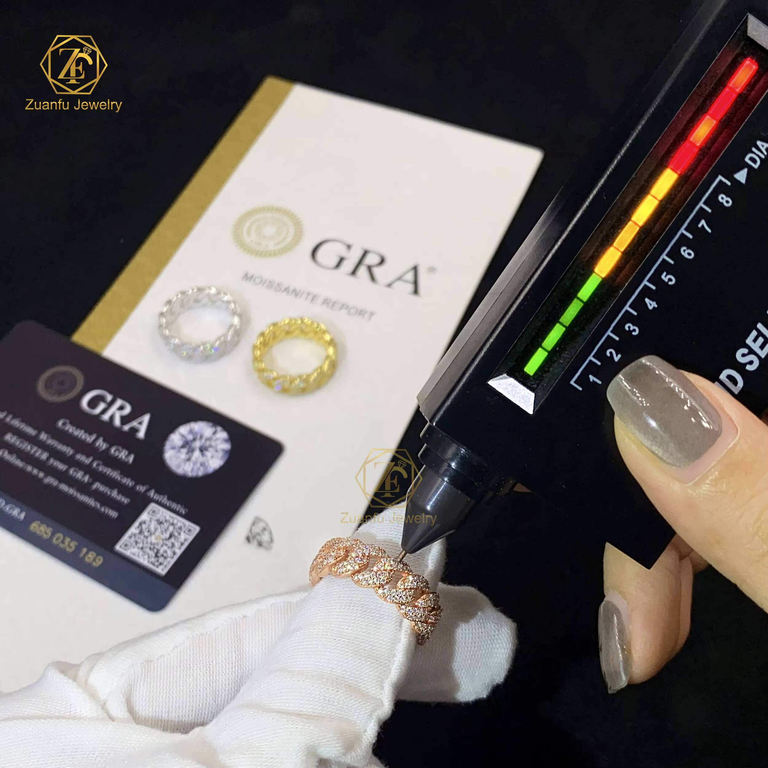 Wholesale Factory Price in Stock Moissanite Jewelry 925 Silver Iced Out 2 Row Diamond Cuban Rings Moissanite Hip Hop Ring