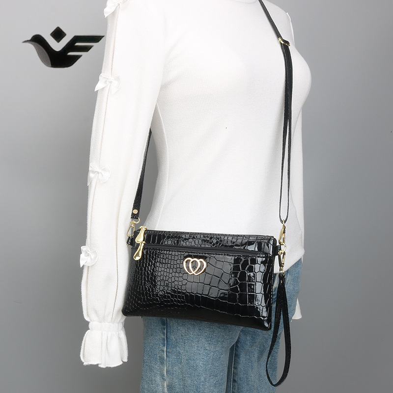 Feiyan Free Shipping New Designer Luxury Shopping Fashion Glossy Patent Leather Crossbody Casual Crocodile Pattern Women's Clutch Small Bag XJ260