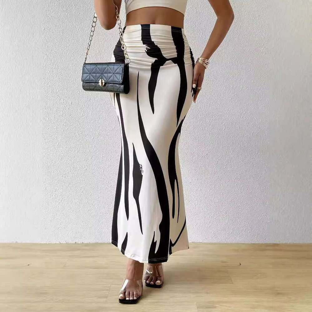 2025 Cross-Border European American Zebra Pattern Design Slimming and Heightening Hot-Selling Half-Length Tight High-Waist Mermaid Pencil Long Dress
