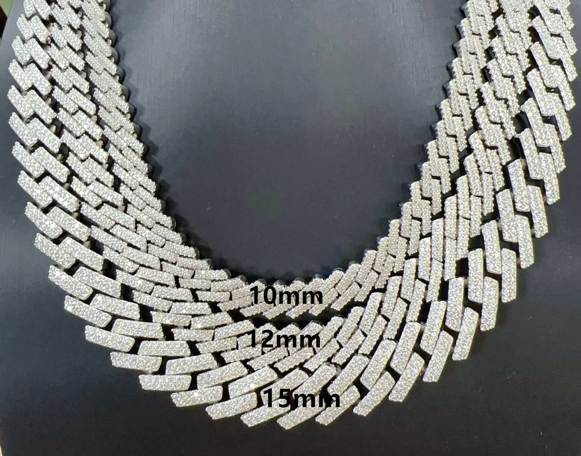 Hot Selling 925 Sterling Silver Hip Hop Moissanite Diamond Cuban Link Chain 10mm 12mm 15mm Iced Out Necklaces
