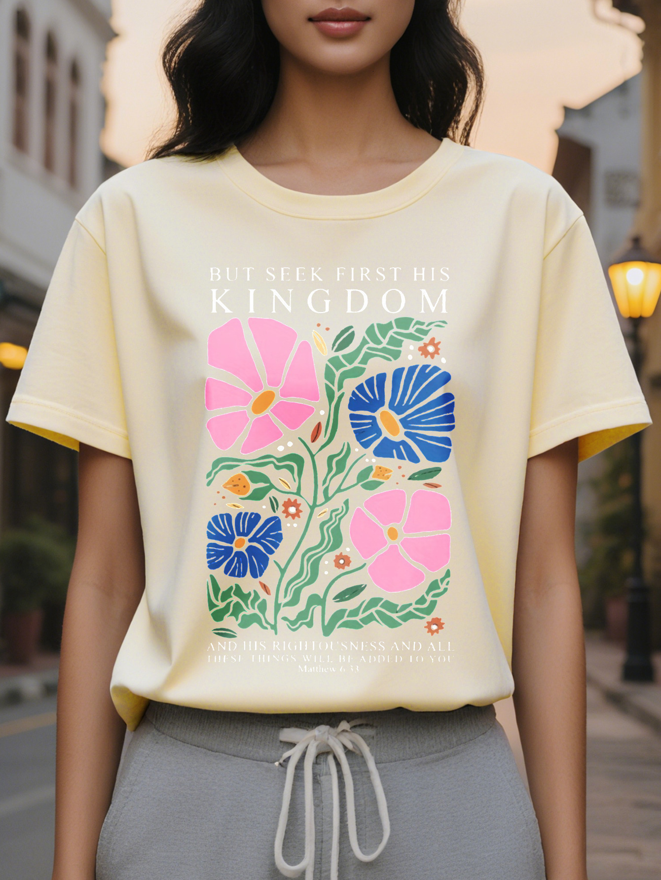 Women s Casual Short Sleeve T Shirt with Inspirational Love Never Failed Bring Me to My Knees Floral Lettering Print