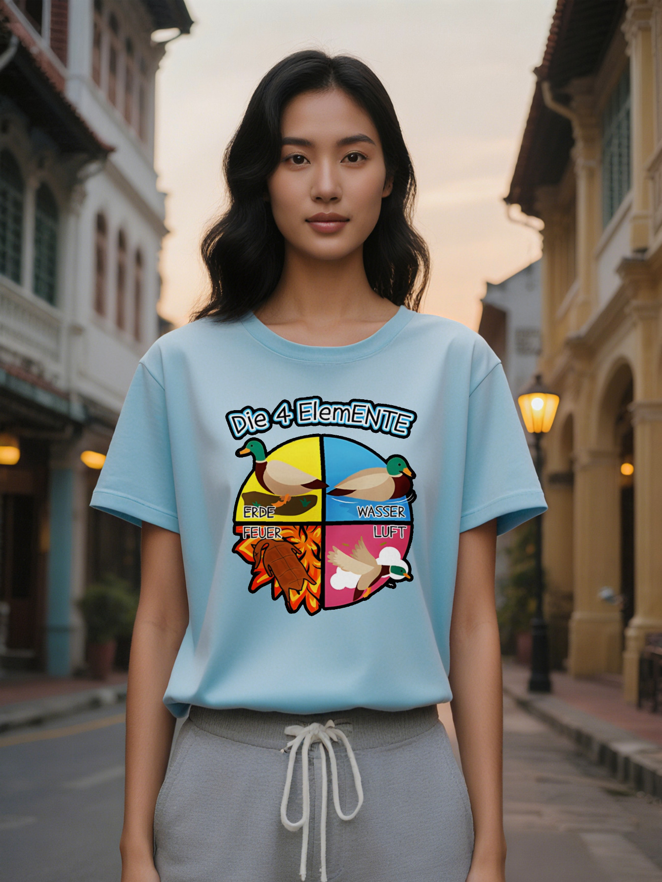 Versatile T-Shirt with Duck Turtle Print Colorful Animal Design Perfect Gift for Lady Summer Casual Wear