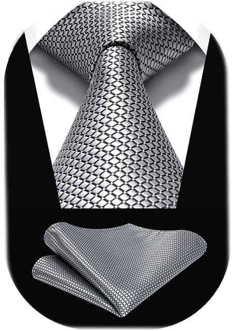 Ties for Men Plaid Checkered Tie with Pocket Square Woven Business Formal Necktie Handkerchief Set Wedding PartyW250904