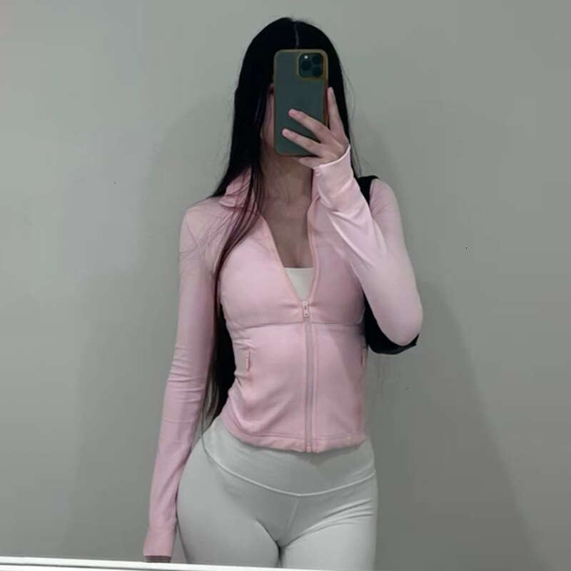 Cross-Border European and American Style Solid Color Sports Fitness Running Top Yoga Slim Fit Autumn Winter Outerwear Hooded Zipper T-Shirt for Women