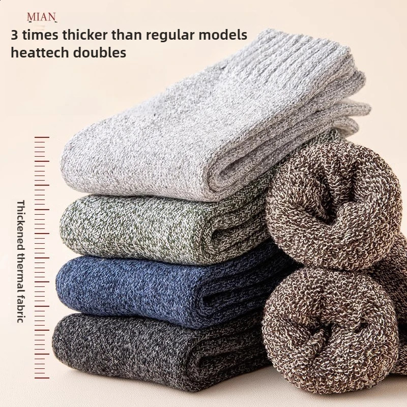 5 pairs of mens midcalf thick winter fleecelined thermal terry socks blended cashmere solid color towel socks 250904