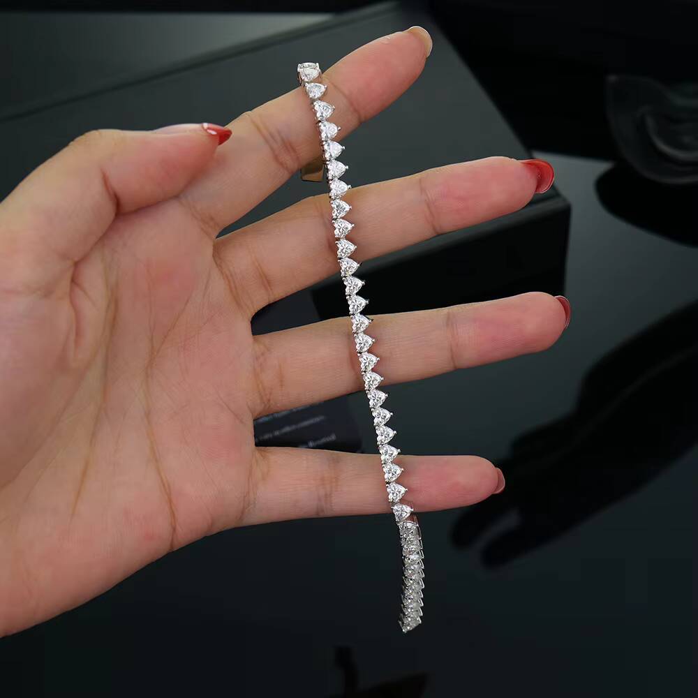 3mm Moissanite Heart Tennis Bracelet 925 Sterling Silver Tennis Chain Iced Out Hip Hop Style 925 Silver with GRA Certificate