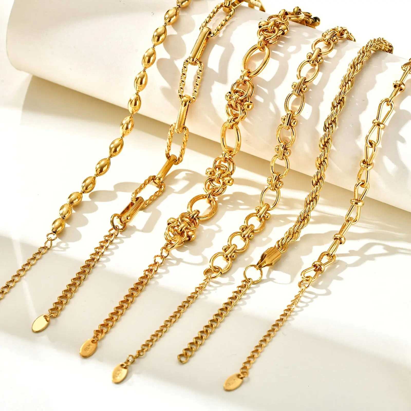 Chunky Stainless Steel Link Chain Bracelet For Women Gold Plated Layering Bracelets Waterproof Jewelry Y250904