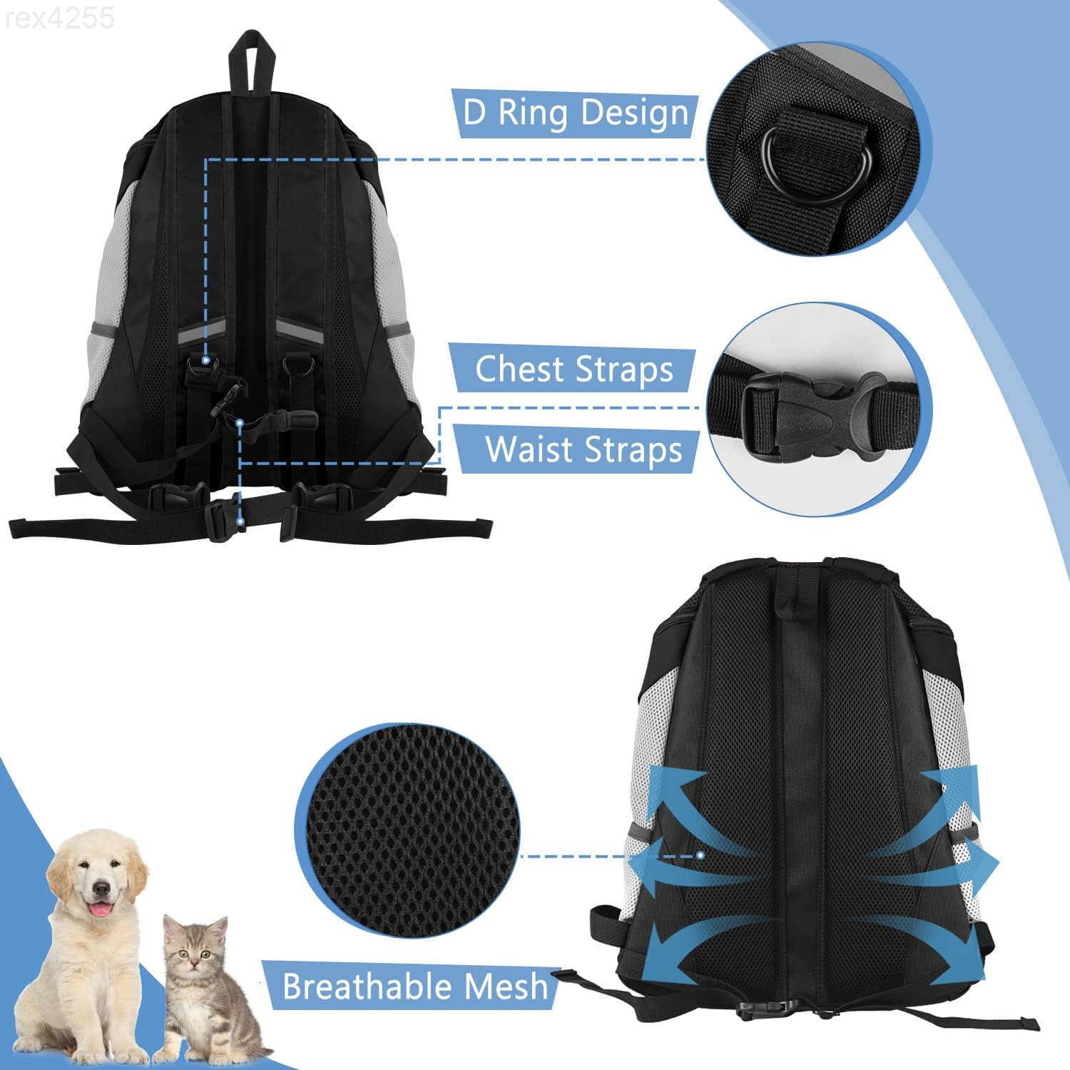 Dog Backpack Carrier Pet Lightweight Dog Carrier Backpack Small Dog Front Backpack Breathable Dog Carriers for Small Dogs with Safety Belt for Outdoor