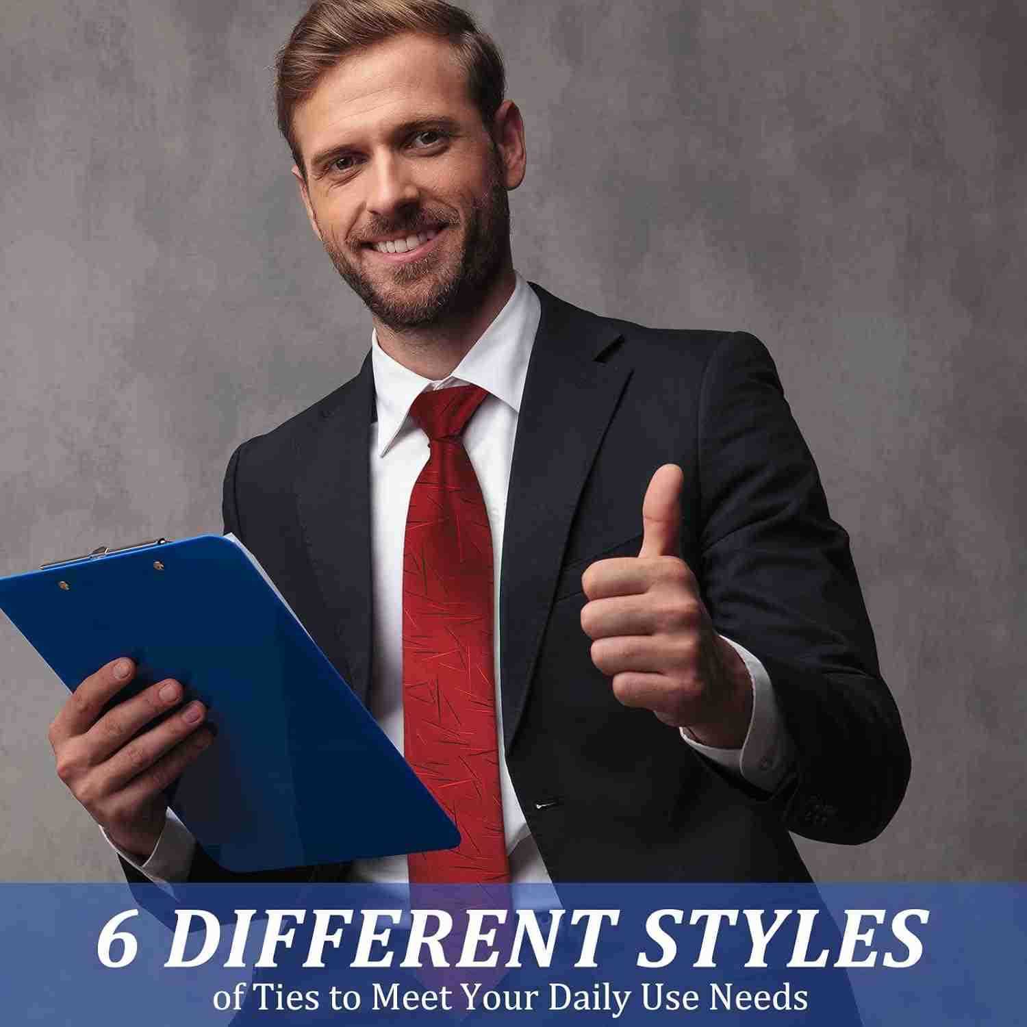 6 Pcs Clip on Tie for Men Clip on Easy Necktie Striped Solid Plaid Dots Mixed Lot Tie for Office School 20 Inch Modern StyleW250904