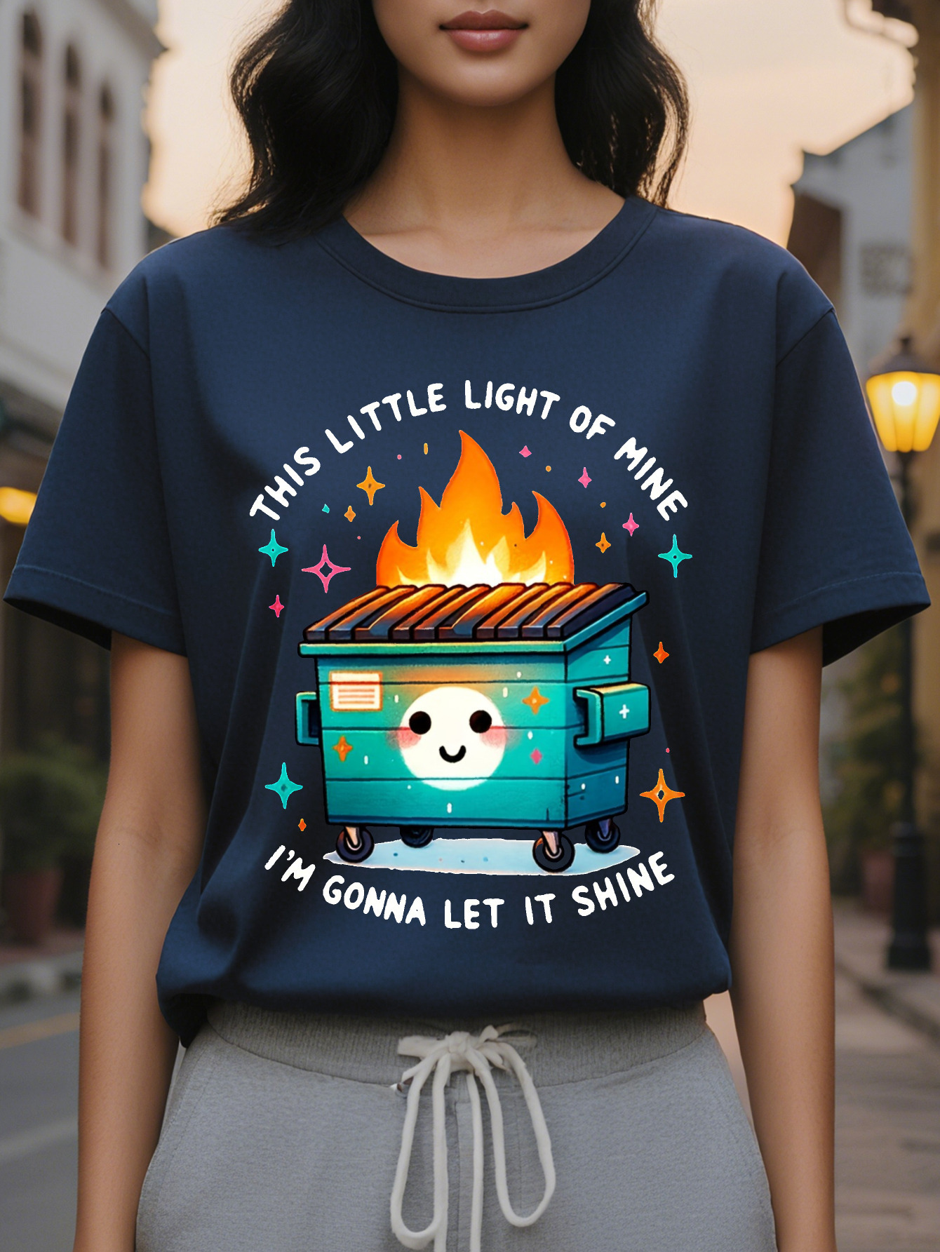 Large XL Women S Casual Crew Neck T-Shirt with This Little Light of Mine Graphic Print Short Sleeve Lightweight Cotton Plus Size