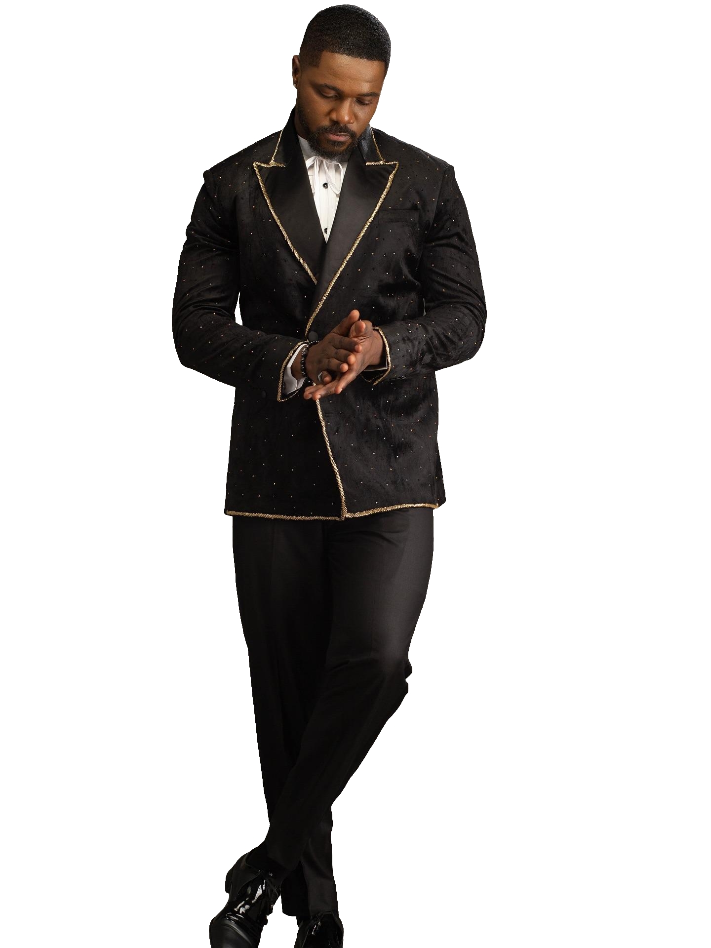 Stylish Men's Suit Peaked Lapel Beads 2 Pieces Set Tailor-Made Jacket Rhinestone Blazer Groom Customized Coat Pants Plus Size