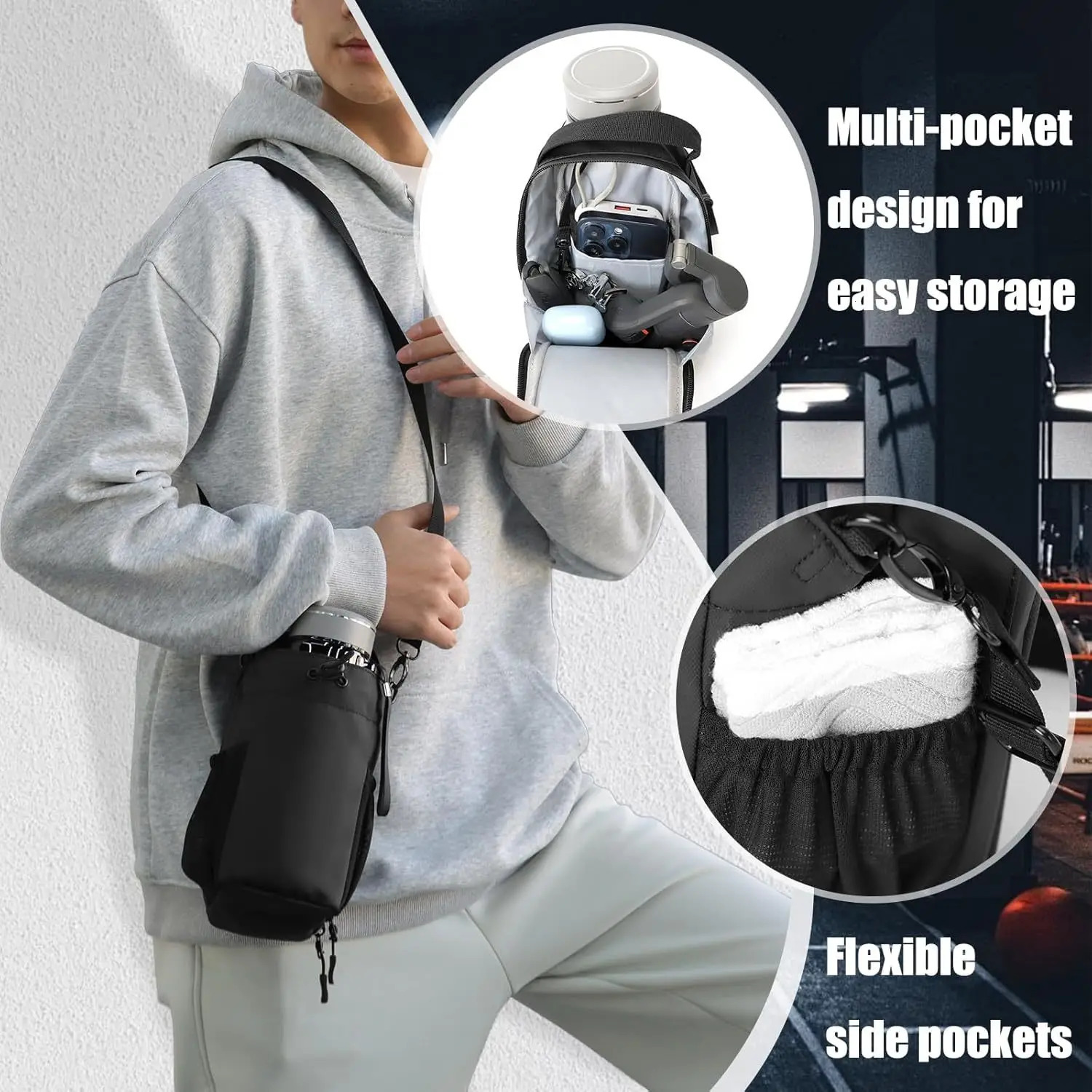 Magnetic Gym Sling Bag Water Bottle Phone Holder Waterproof Crossbody Bag for Outdoor Sports Travel Fitness Accessories 250903