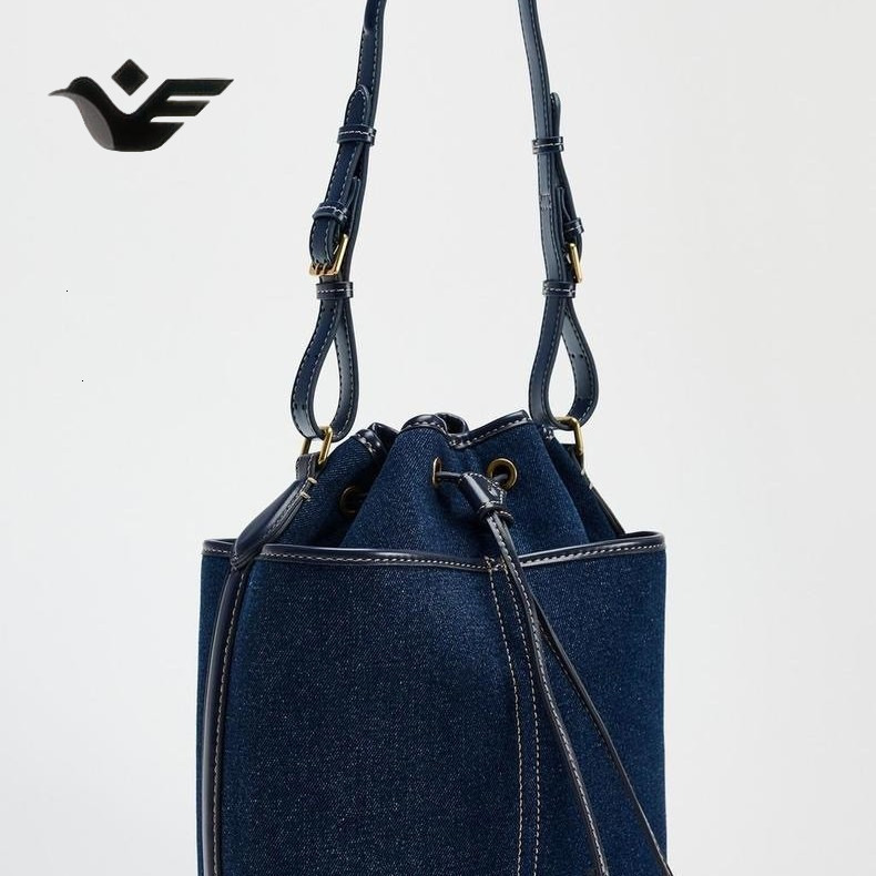 Feiyan Free Shipping New Designer Bag Luxury Shopping Bag Z Brand Cross-border Bucket Bag Denim Patchwork PU Shoulder Bag Foreign Trade High Capacity 