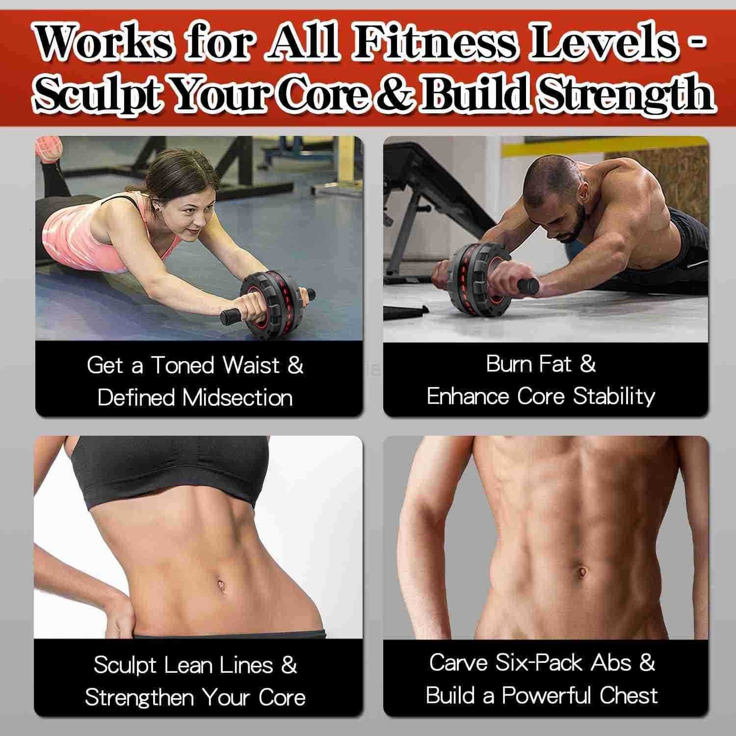 Ab roller wheel with knee pad for abdominal exercise core workout weight loss no noise easy to assembling light weight perfect home gym equipment for 