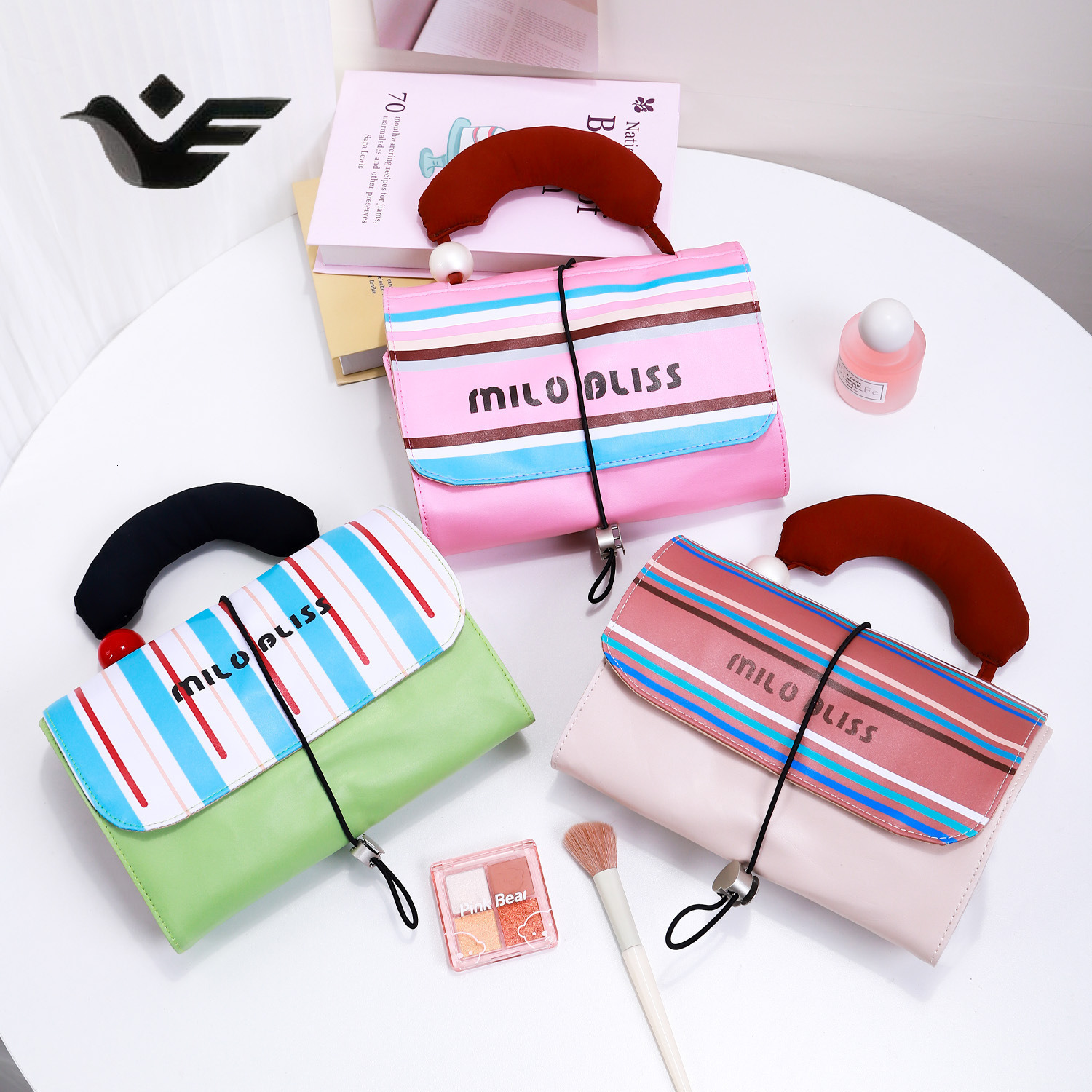 Feiyan Free Shipping New Designer Bag Luxury Shopping Bag Handheld Color-block Makeup Bag Capacity PU Leather Cosmetic Organizer Travel Storage Toilet