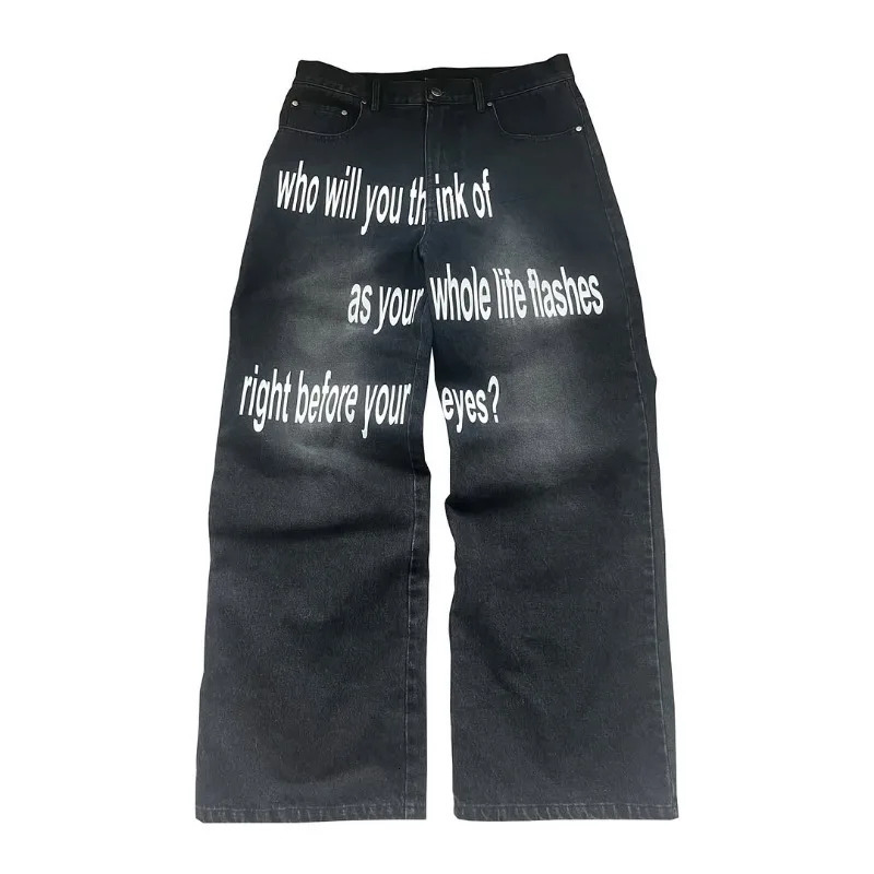 Y2K men Jeans Harajuku Pattern letter jeans Hip Hop streetwear women 2000s gothic fashion Casual aesthetic wide leg 250823